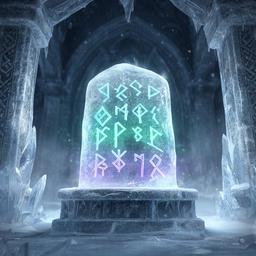 Rune luminoase gravate într-un altar de gheață din Frozen Saga